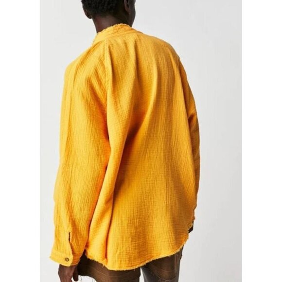 FREE PEOPLE We the Free Summer Daydream Button Down Shirt Yellow Papaya Sz S NEW - Picture 3 of 6